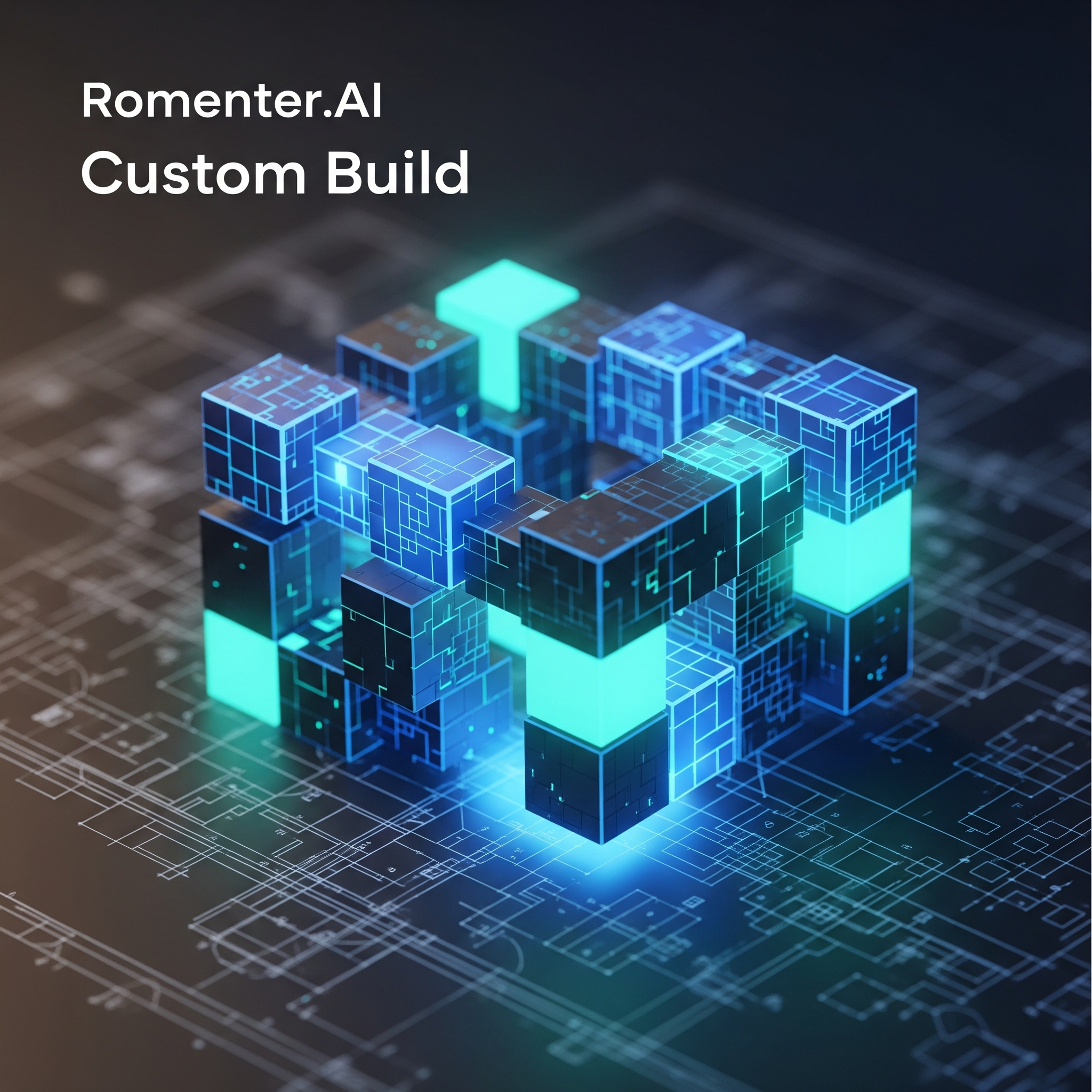 Romenter.AI Custom Build conceptual graphic